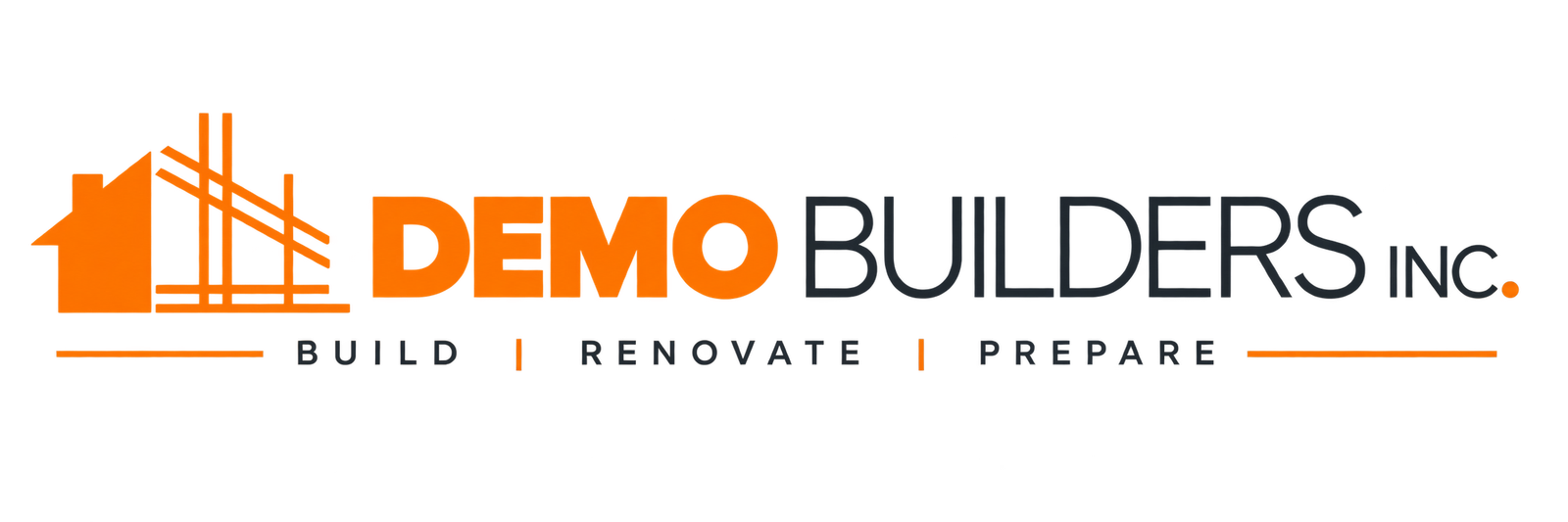 Demo Builders Inc. logo in orange and charcoal
